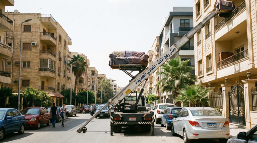 ونش رفع عفش في المعادي الجديدة لنقل الأثاث للأدوار العالية بسرعة وأمان وبأسعار رخيصة