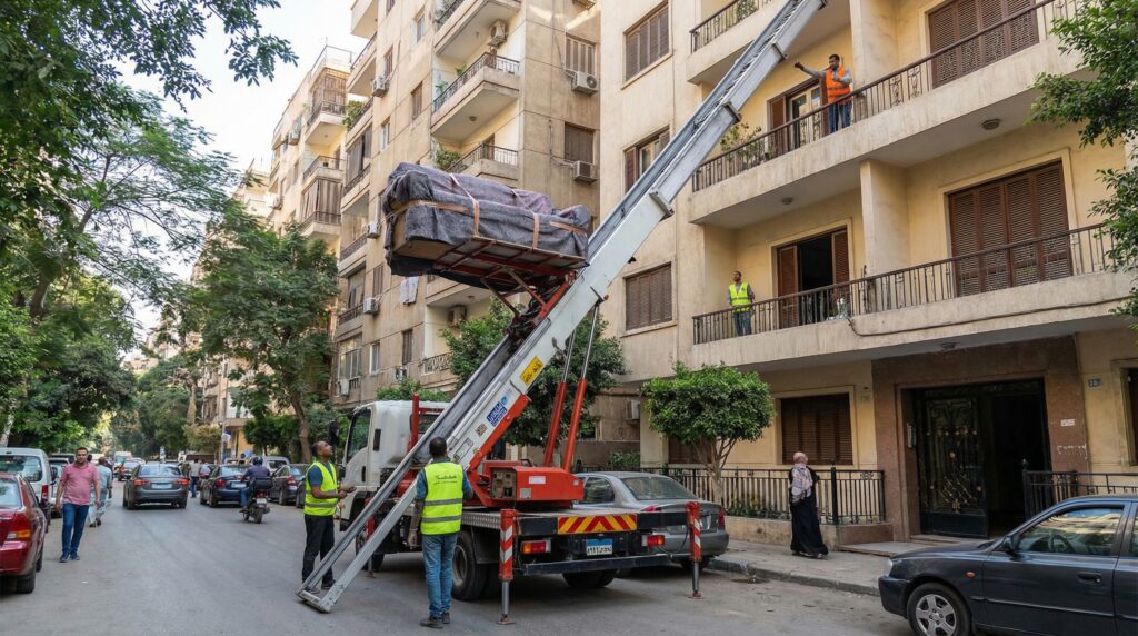 ونش رفع عفش في المعادي الجديدة لنقل الأثاث للأدوار العالية بسرعة وأمان وبأسعار رخيصة